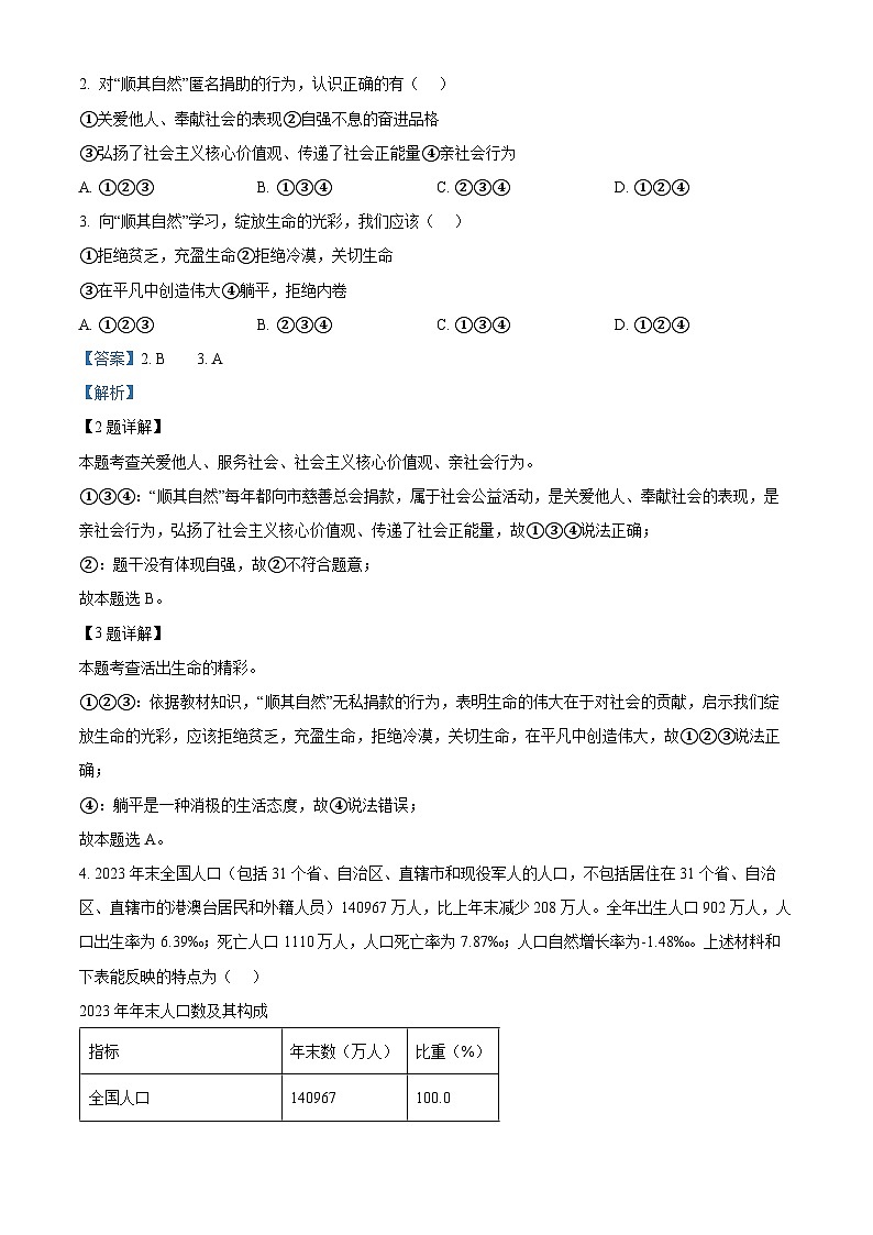 2024年山东省聊城市东昌府区中考一模道德与法治试题（原卷版+解析版）02