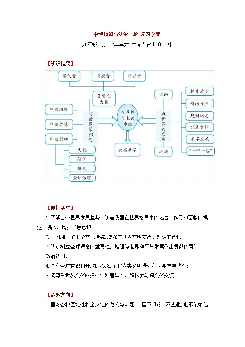 中考道德与法治一轮 复习学案 九下第二单元（含解析）01