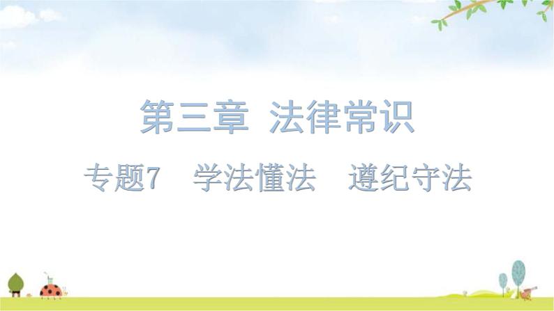 中考道德与法治复习第三章法律常识专题七学法懂法遵纪守法课件第1页