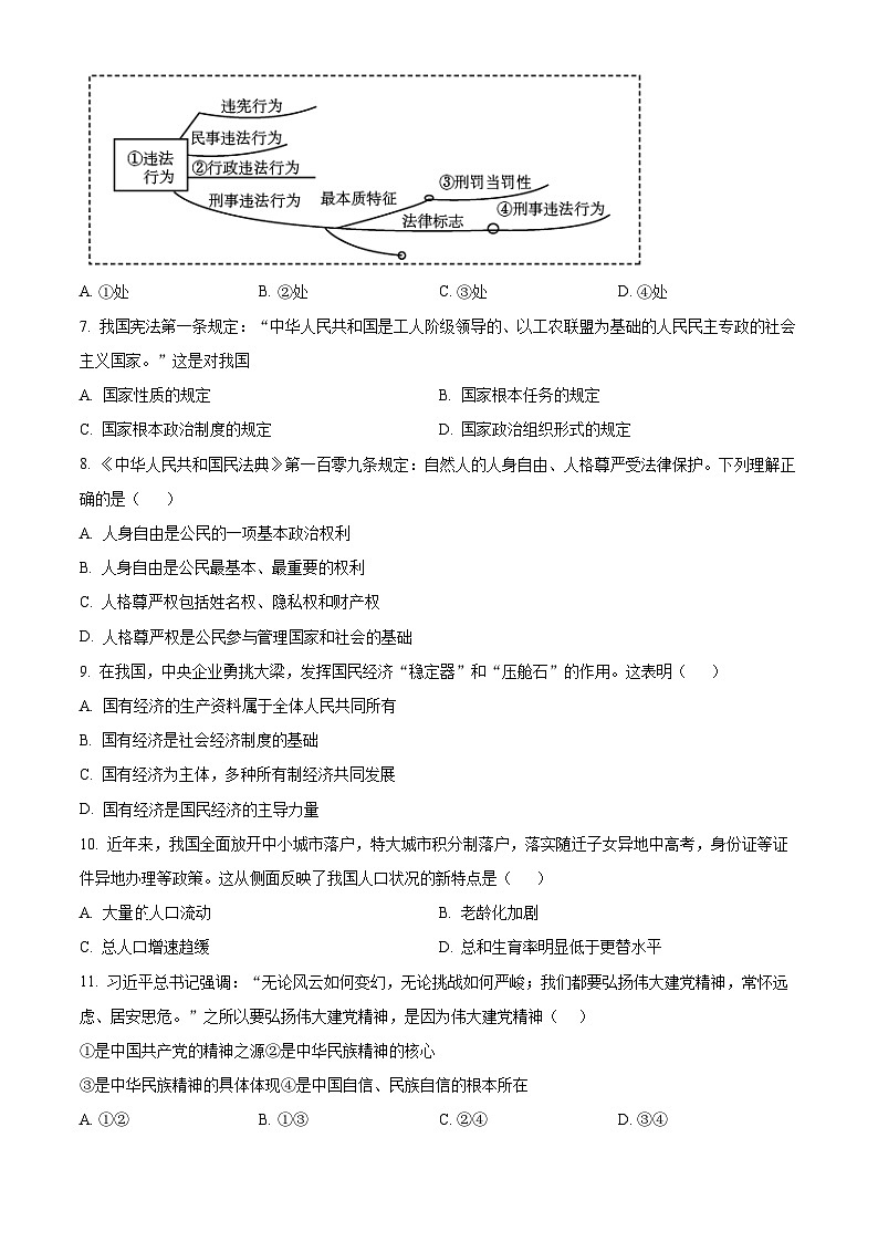 2024年辽宁省盘锦市大洼区育才学校中考二模道德与法治试题（原卷版）第2页