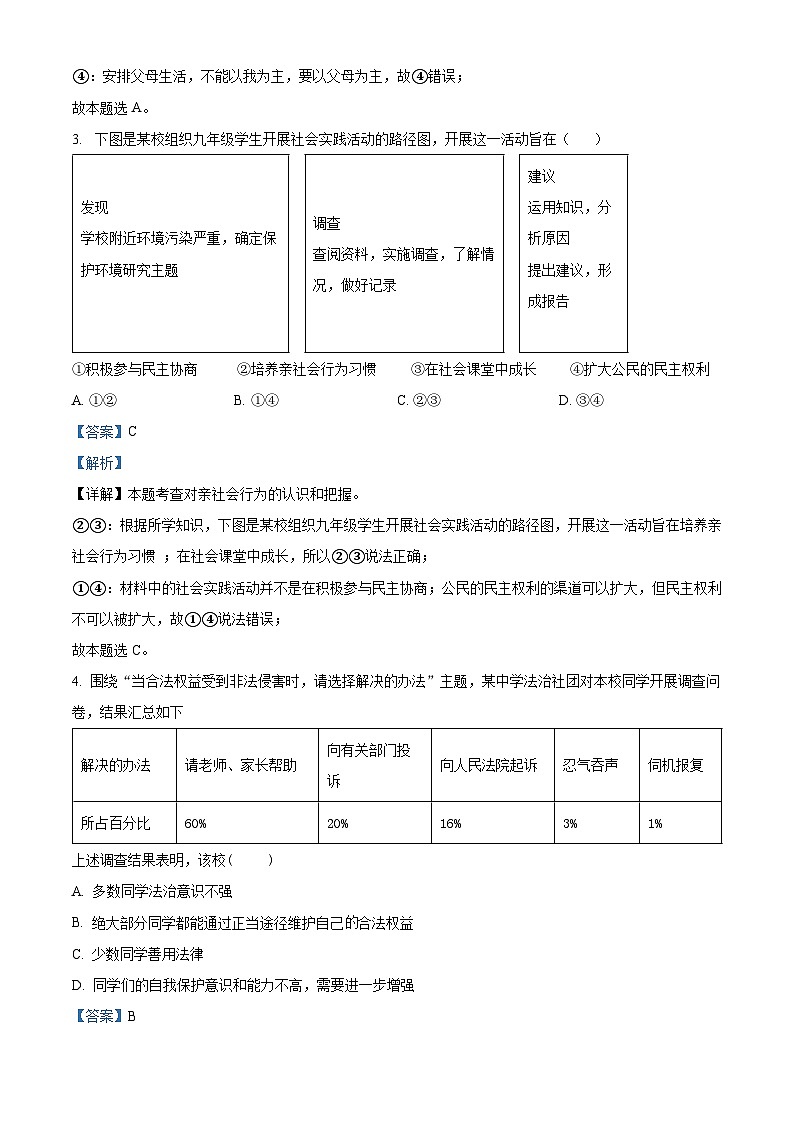 2024年江苏省南京市浦口区中考一模道德与法治试题（原卷版+解析版）02
