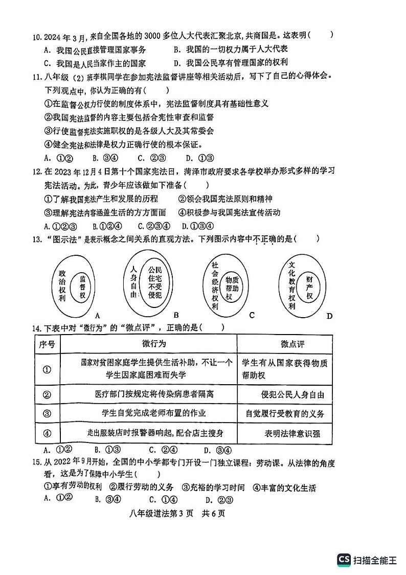 山东省菏泽市郓城县+2023-2024学年八年级下学期期中考试道德与法治试卷03