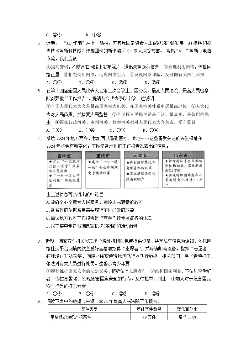 2024年山东省潍坊市初中学业水平模拟考试道德与法治试卷02