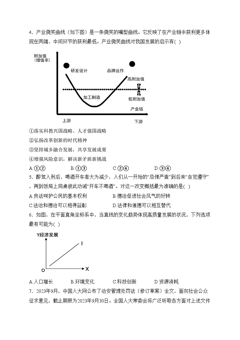 湖南省衡阳市珠晖区2024届九年级下学期中考一模道德与法治试卷(含答案)02