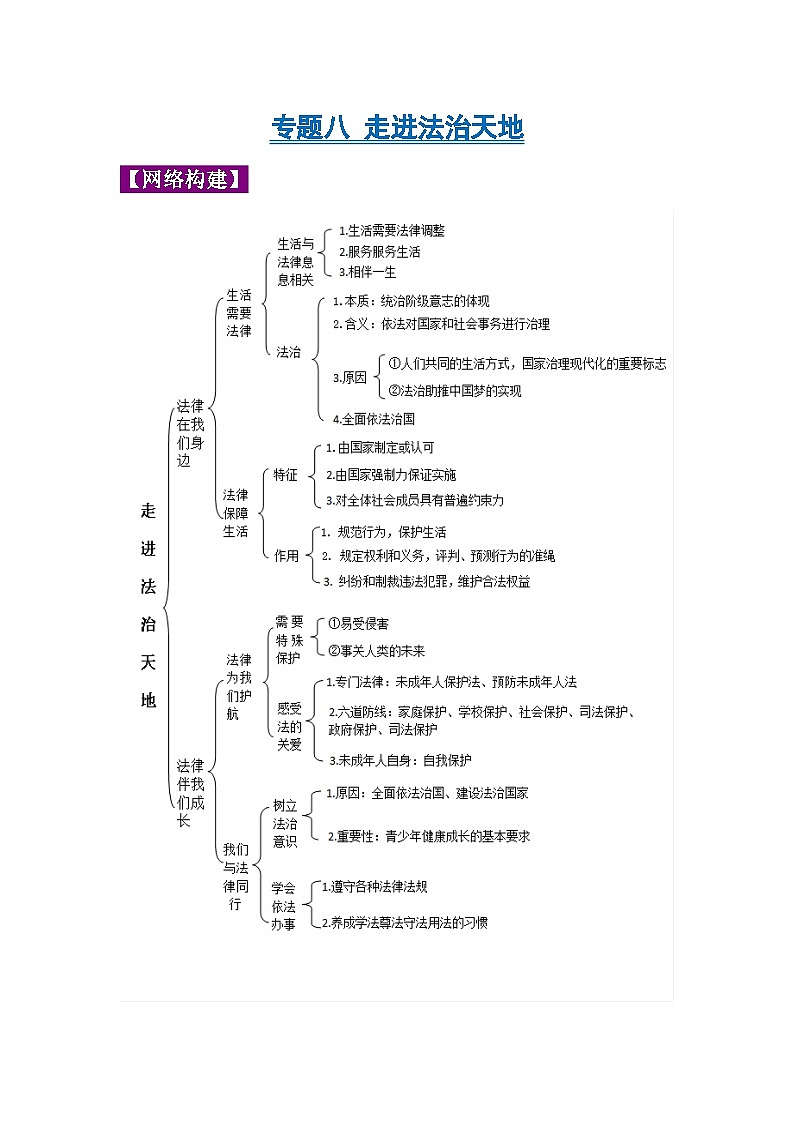 中考道德与法治一轮复习考点巩固练习 专题08 走进法治天地（含解析）01