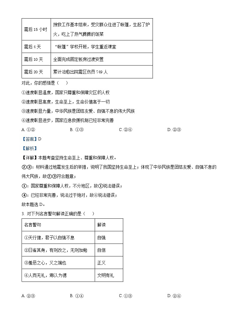 2024年广西南宁地区中考一模道德与法治试题（原卷版+解析版）02