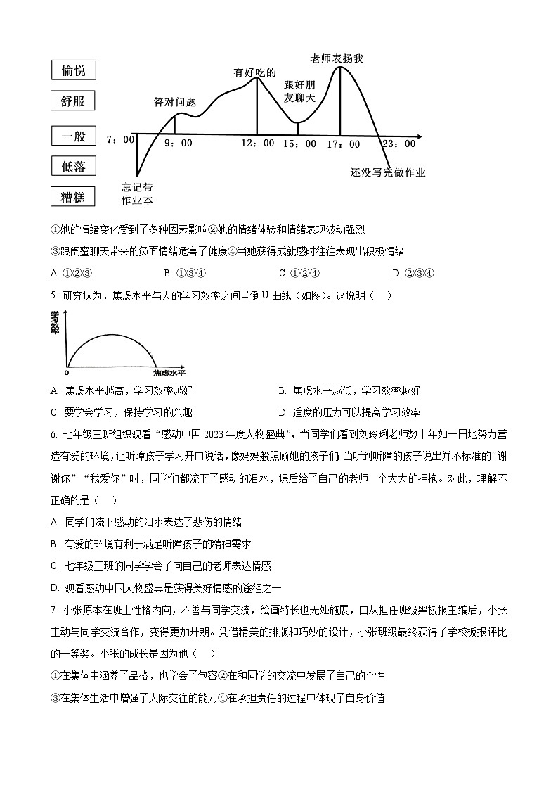 重庆市育才中学教育集团2023-2024学年七年级下学期期中道德与法治试题（原卷版+解析版）02
