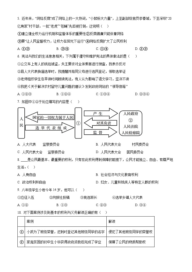 河南省驻马店市泌阳县2023-2024学年八年级下学期期中道德与法治试题（原卷版）第2页
