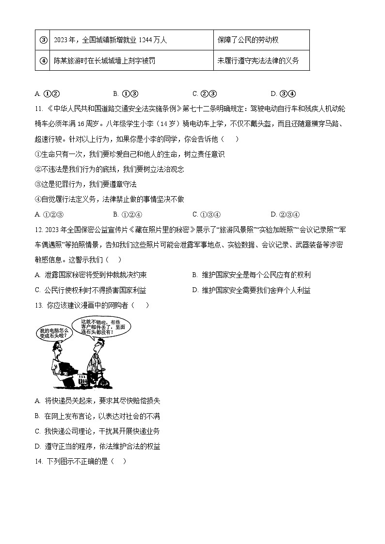 河南省驻马店市泌阳县2023-2024学年八年级下学期期中道德与法治试题（原卷版）第3页