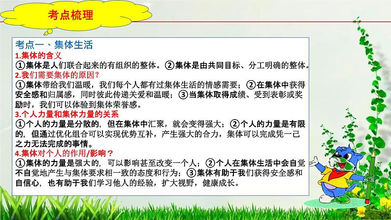 2023年中考道法一轮大单元复习精讲  专题07：在集体中成长（复习课件） （全国通用）第7页