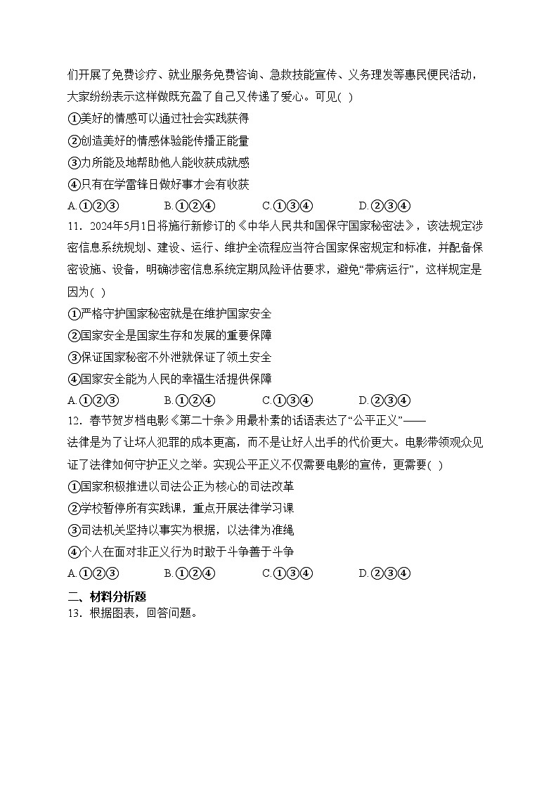 贵州省黔南州2024年中考一模道德与法治试卷(含答案)第3页