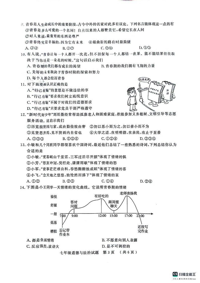 山东省聊城市冠县2023-2024学年七年级下学期4月期中道德与法治试题03
