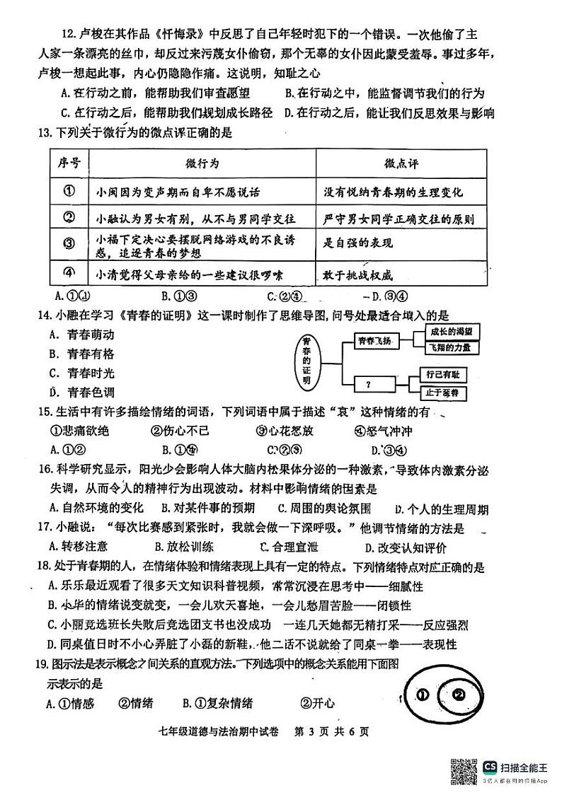 福建省福州市福清市+2023-2024学年七年级下学期4月期中道德与法治试题03