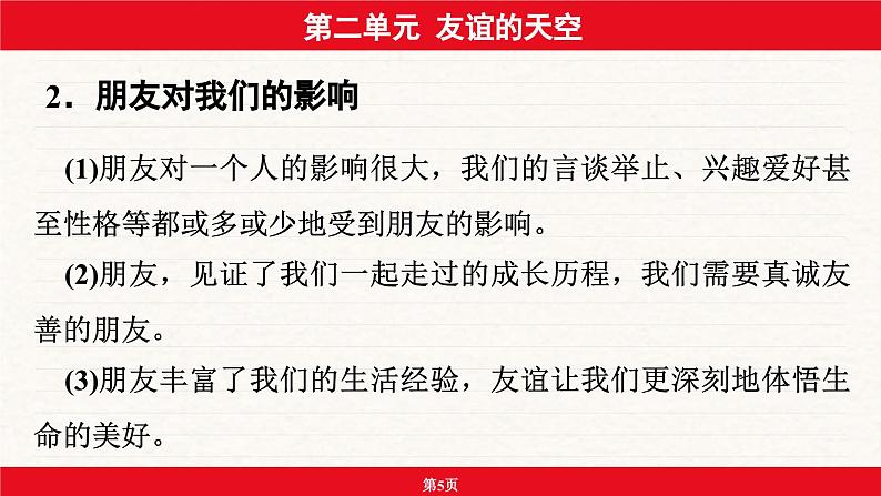 安徽省2024年中考道德与法治一轮复习课件：第二单元  友谊的天空第5页