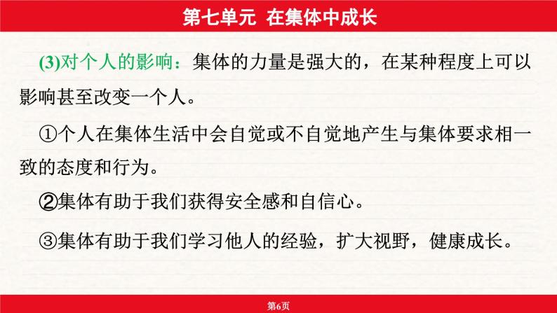 安徽省2024年中考道德与法治一轮复习课件：第七单元  在集体中成长06