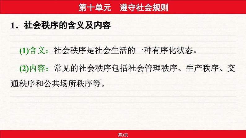 安徽省2024年中考道德与法治一轮复习课件：第十单元  遵守社会规则第3页