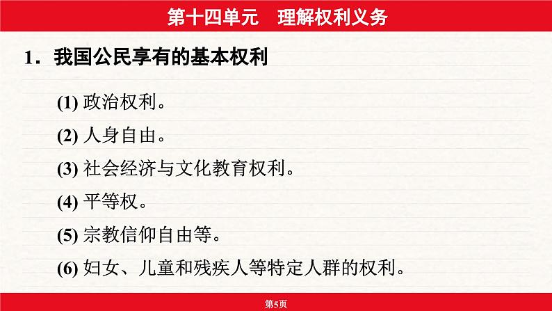 安徽省2024年中考道德与法治一轮复习课件：第十四单元  理解权利义务第5页