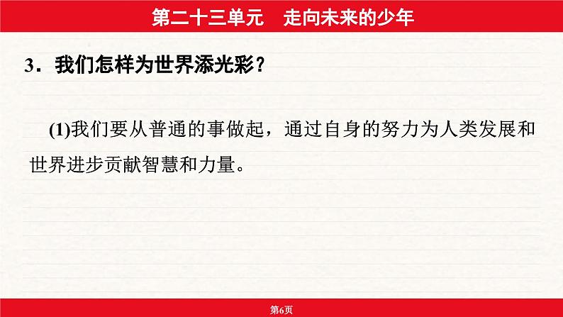 安徽省2024年中考道德与法治一轮复习课件：第二十三单元  走向未来的少年06