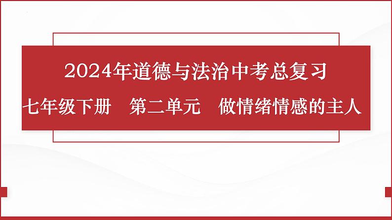 七年级下册第二单元  做情绪情感的主人  复习课件 -2024年中考道德与法治一轮复习01