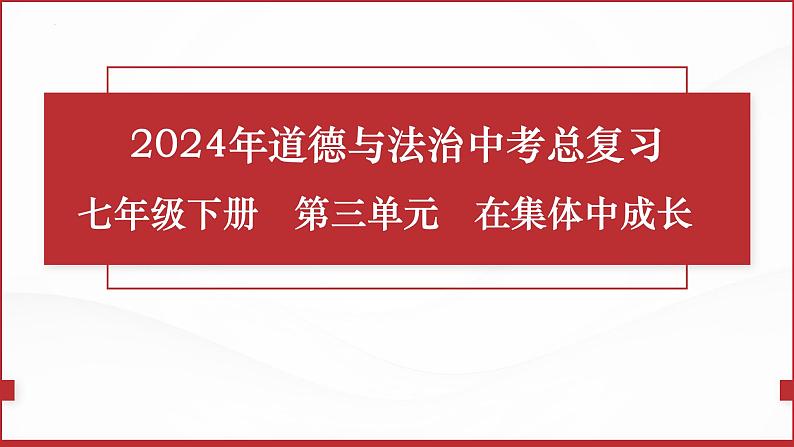 七年级下册第三单元  在集体中成长  复习课件 -2024年中考道德与法治一轮复习第1页