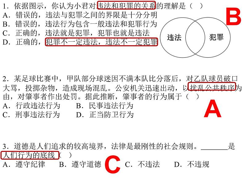 法律部分专项选择题复习课件 违法行为 -2024年中考道德与法治一轮02