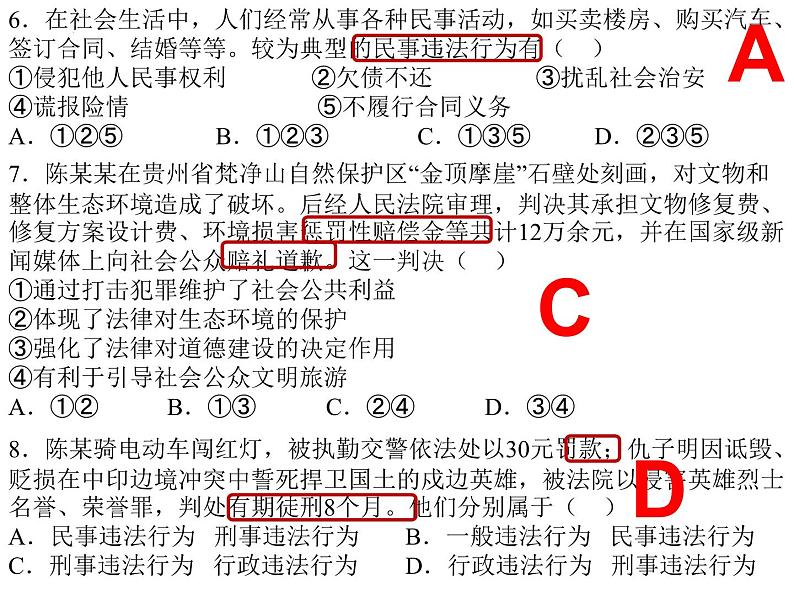 法律部分专项选择题复习课件 违法行为 -2024年中考道德与法治一轮04