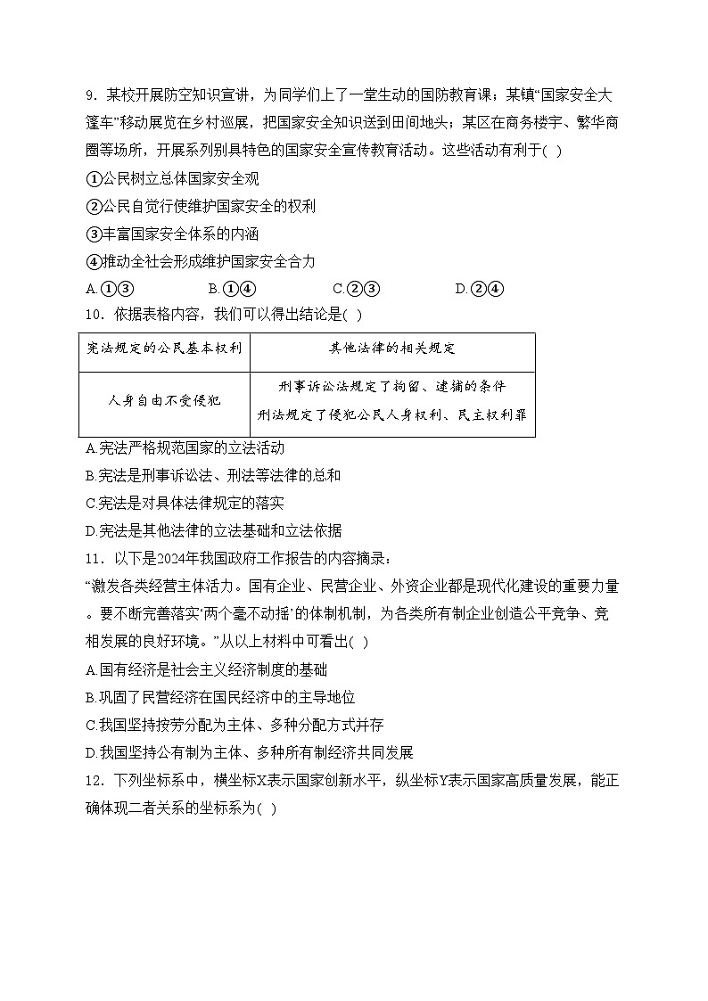 江苏省苏州市昆山市六校2024届九年级下学期中考一模道德与法治试卷(含答案)03