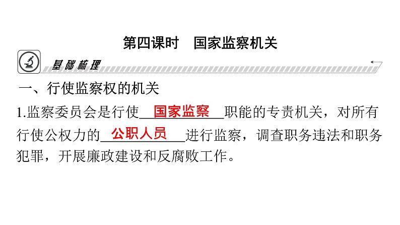 人教版八年级道德与法治下册第三单元人民当家作主第六课我国国家机构第四课时国家监察机关课件03