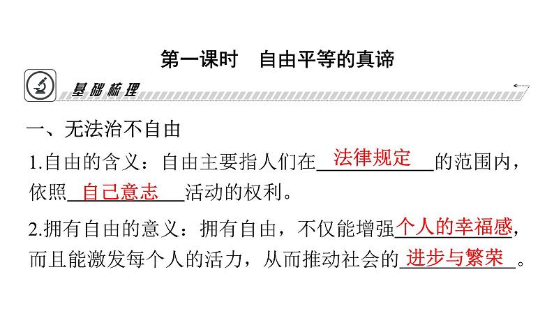 人教版八年级道德与法治下册第四单元崇尚法治精神第七课尊重自由平等第一课时自由平等的真谛课件05