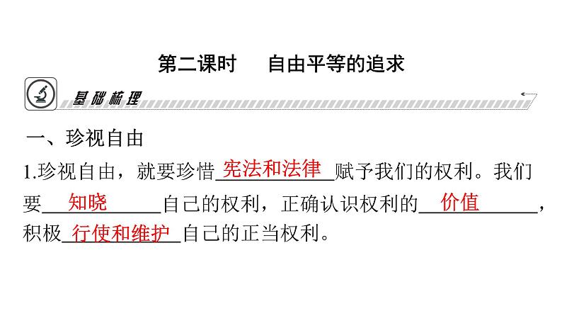 人教版八年级道德与法治下册第四单元崇尚法治精神第七课尊重自由平等第二课时自由平等的追求课件第3页