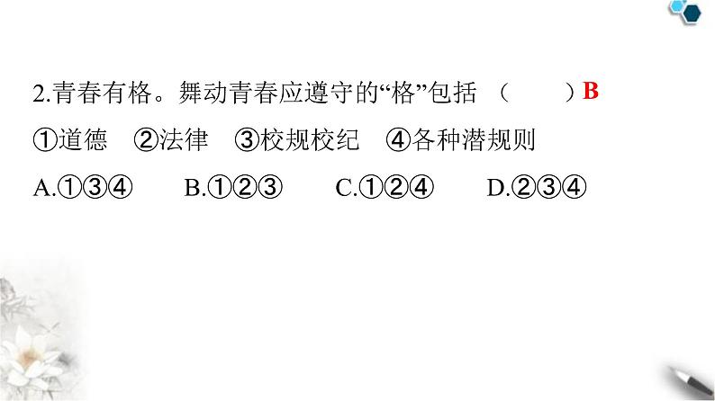 人教版七年级道德与法治下册第一单元第三课第二课时青春有格课件03