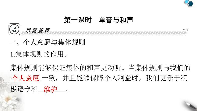 人教版七年级道德与法治下册第三单元第七课第一课时单音与和声课时教学课件05