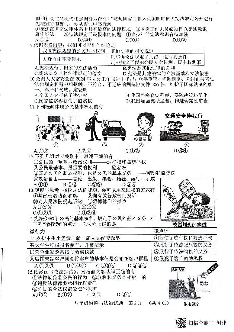 山东省菏泽市东明县2023-2024学年八年级下学期期中道德与法治试题第2页