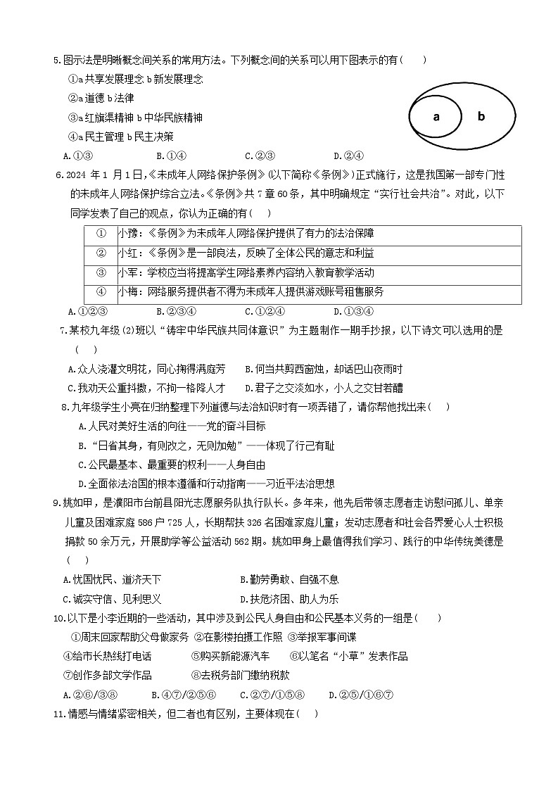2024年河南省洛阳市洛龙区中考一模道德与法治试卷第2页