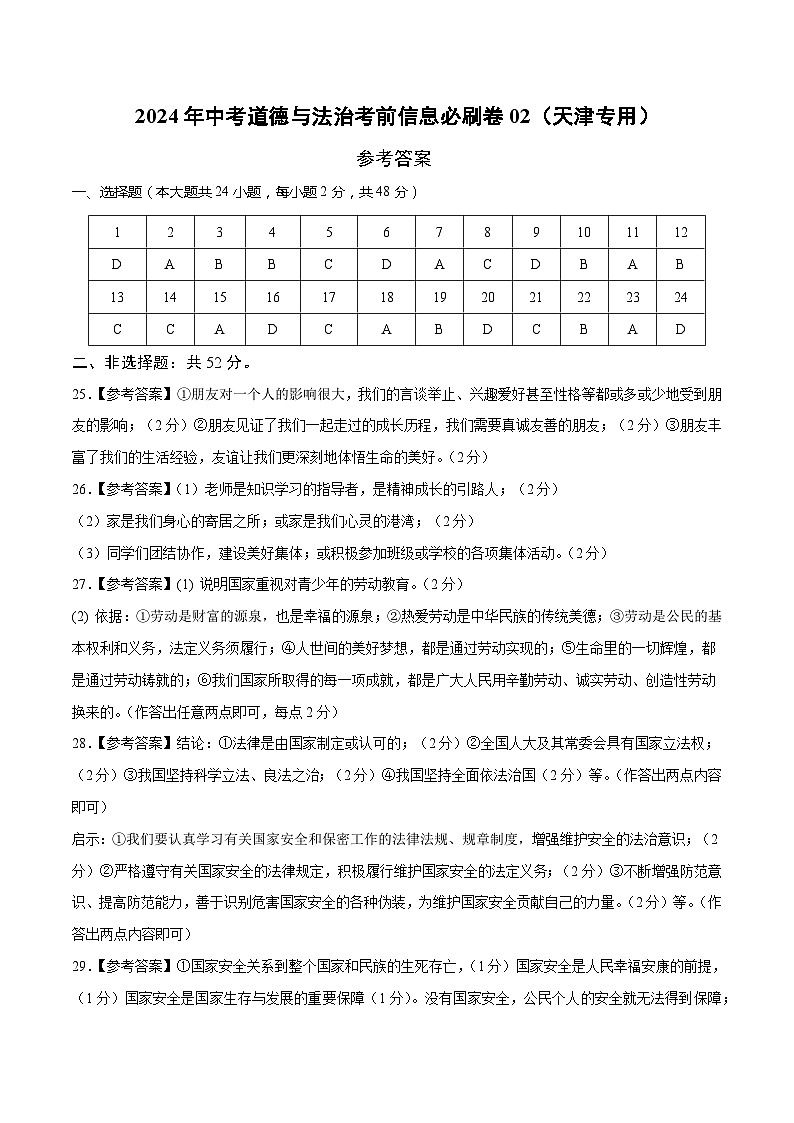 信息必刷卷02（天津专用）（参考答案）第1页
