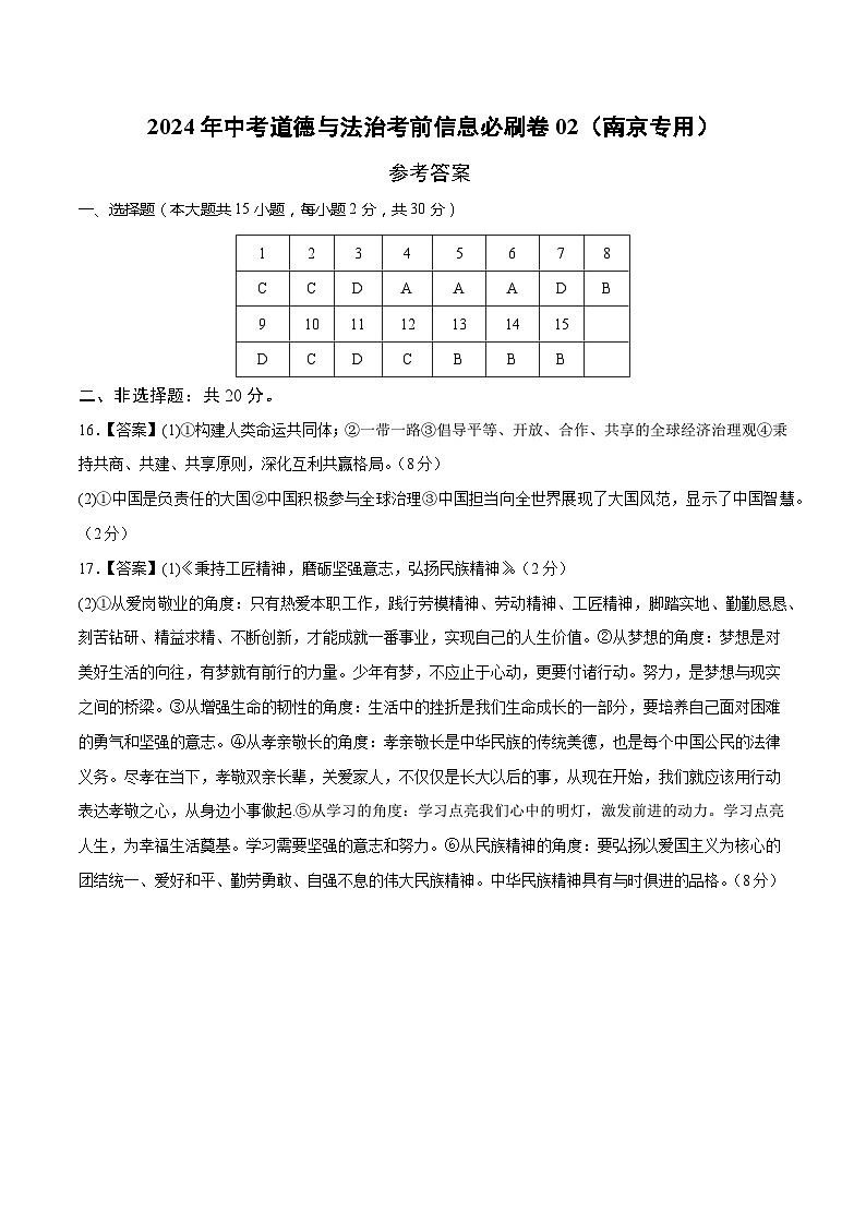 信息必刷卷02（南京专用）（参考答案）第1页
