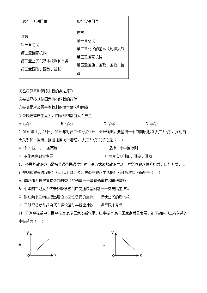 2024年广西壮族自治区贵港市中考二模道德与法治试题（原卷版）第3页
