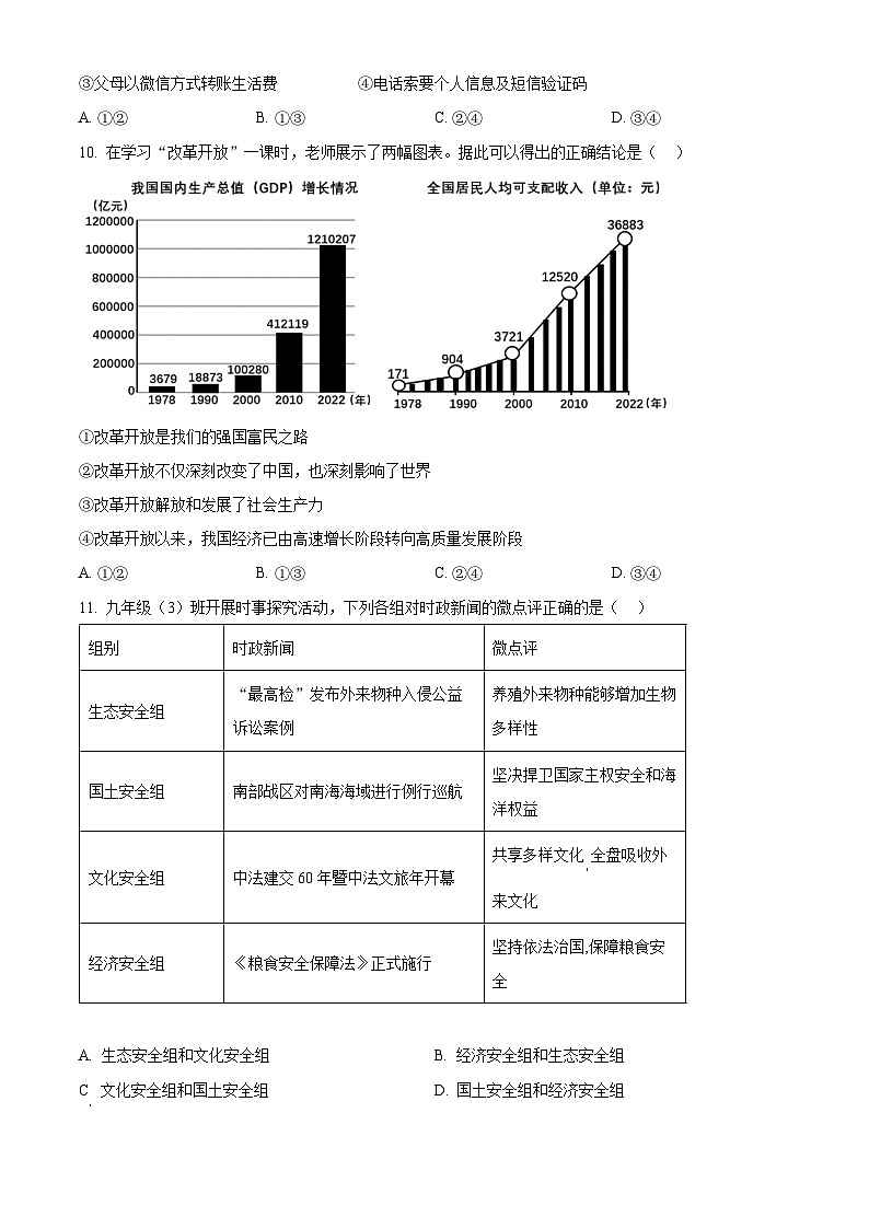 2024年湖北省宜都市中考一模道德与法治试题（原卷版）第3页