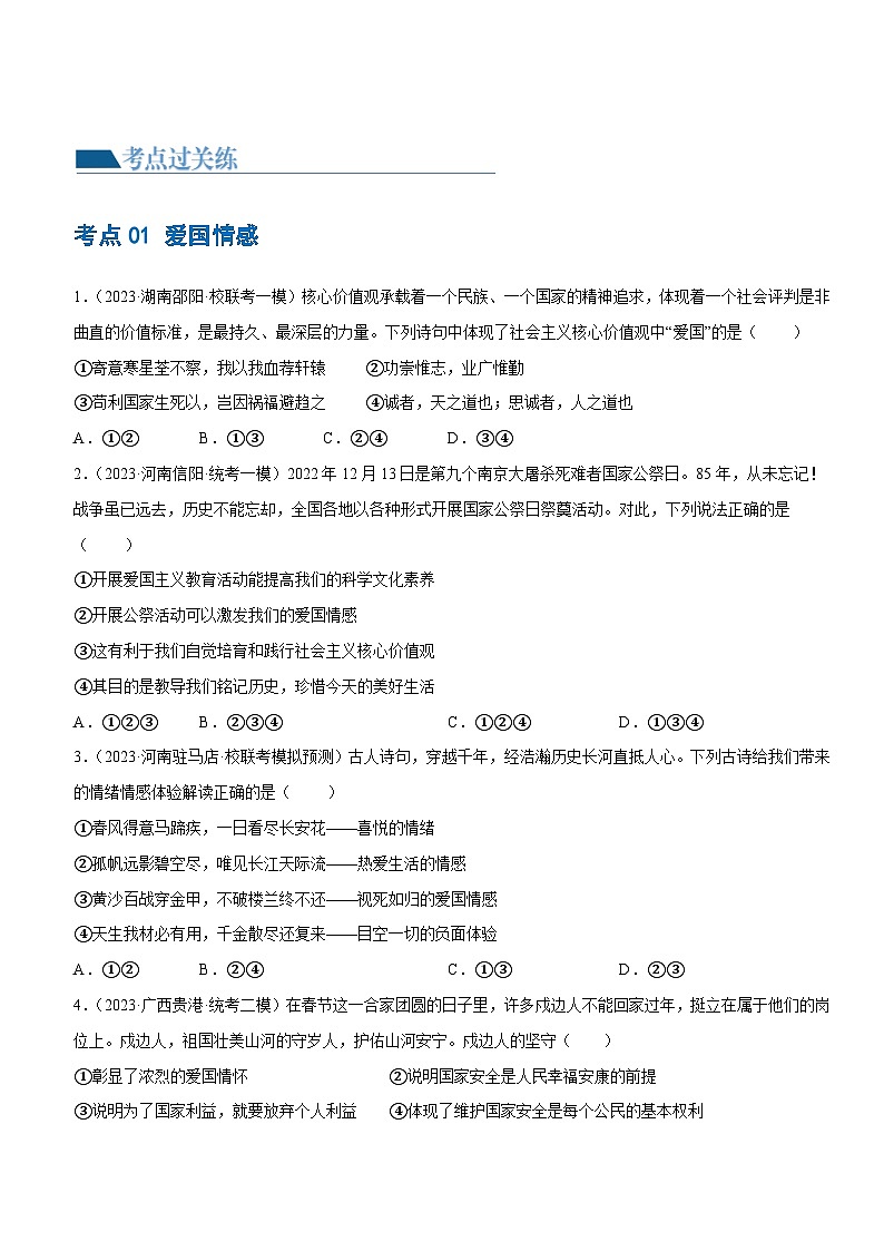 专题11 维护国家利益（练习）-2024年中考道德与法治一轮复习课件（含练习）（全国通用）02