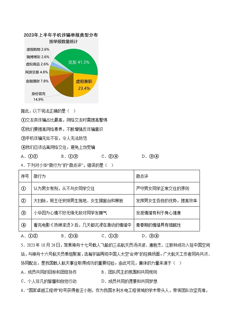湖南省2024年初中学业水平考试道德与法治模拟检测卷A  含详解02