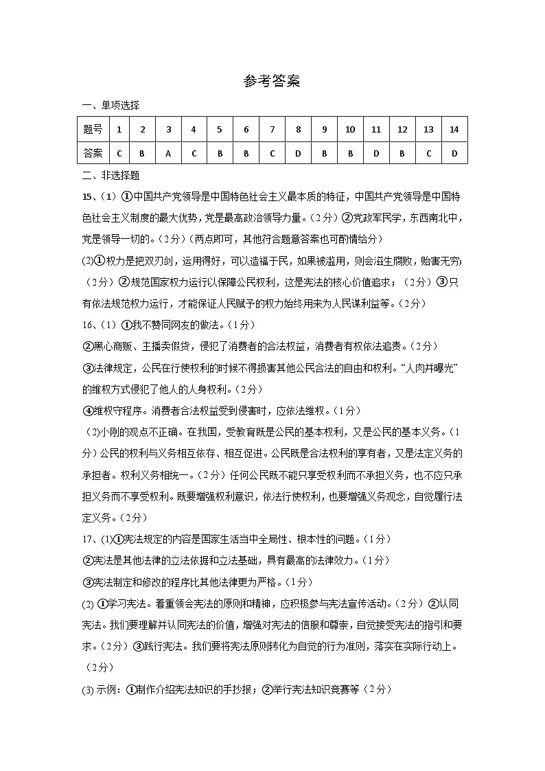 湖北省荆门市沙洋县毛李中学教联体2023-2024学年八年级下学期期中检测道德与法治试题01