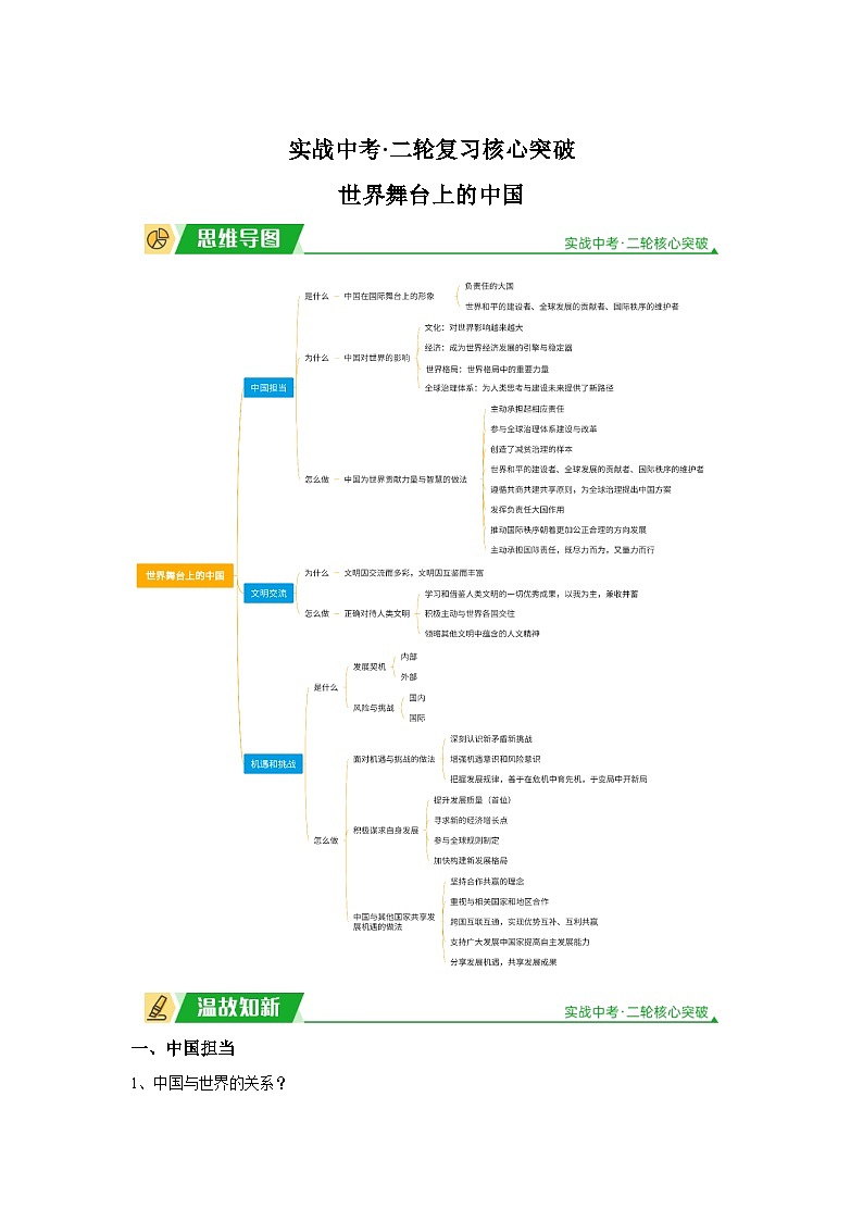 2024年道德与法治实战中考二轮提分复习核心突破——世界舞台上的中国(讲义)第1页