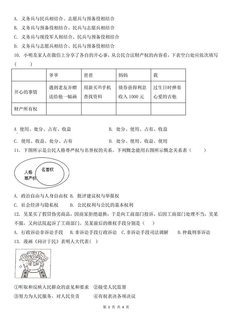 山东省宁津县大庄中学2023-2024学年度第二学期期中考试8年级道德与法治试题第2页