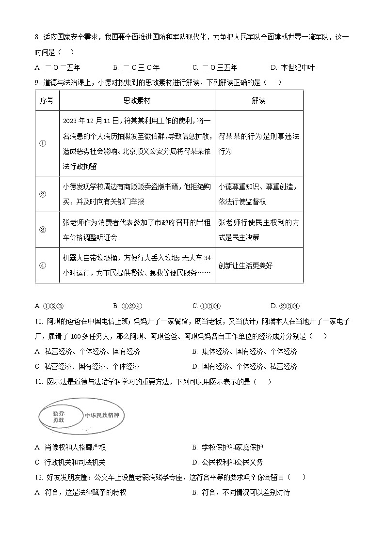 2024年辽宁省盘锦市第一完全中学中考二模道德与法治试题（原卷版+解析版）02