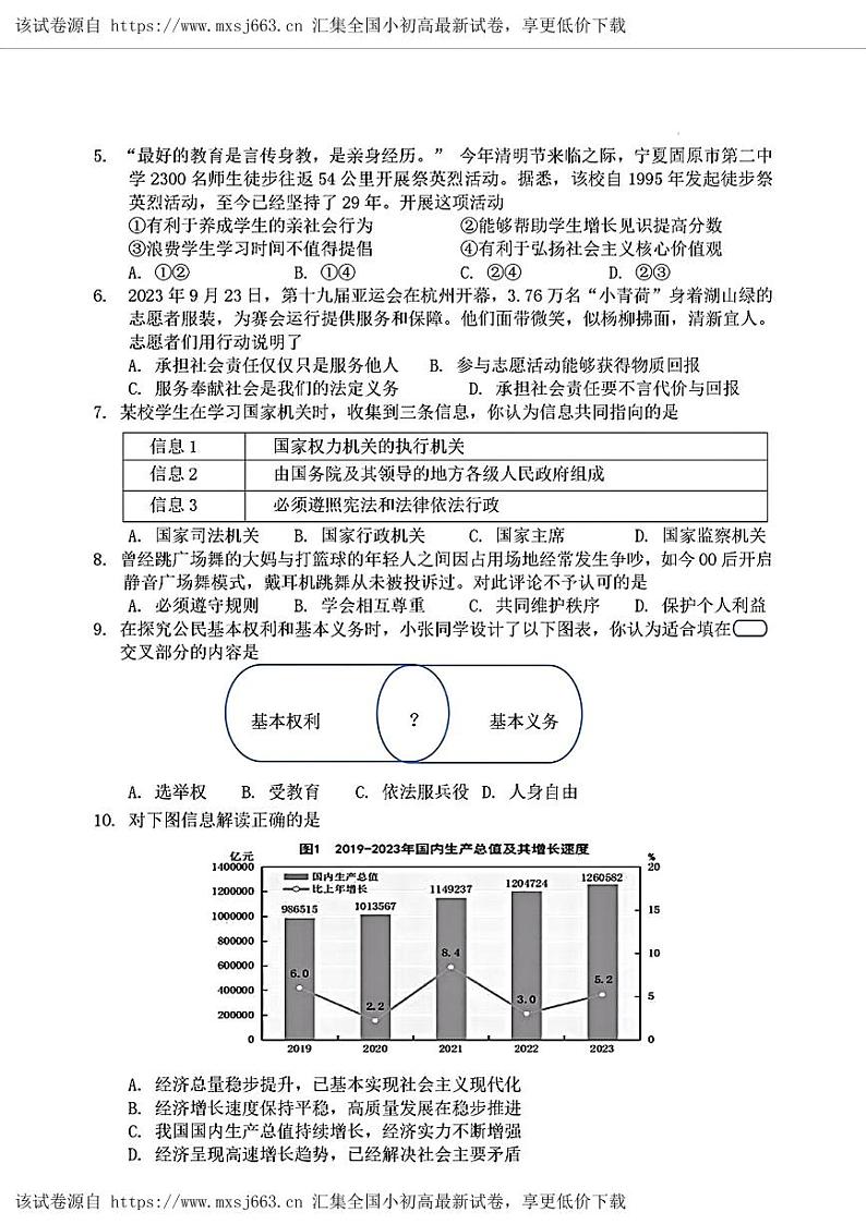 2024年湖北省宜昌市夷陵区中考一模道德与法治试题第2页