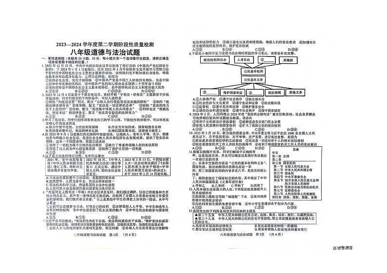 山东省菏泽市鄄城县2023-2024学年八年级下学期4月期中道德与法治试题01