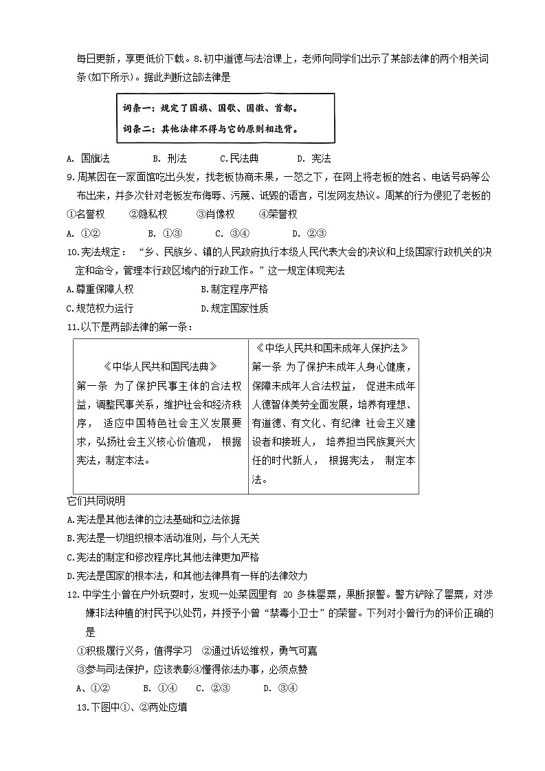 山东省临沂市沂南县 2023-2024学年八年级下学期期中道德与法治试题第2页