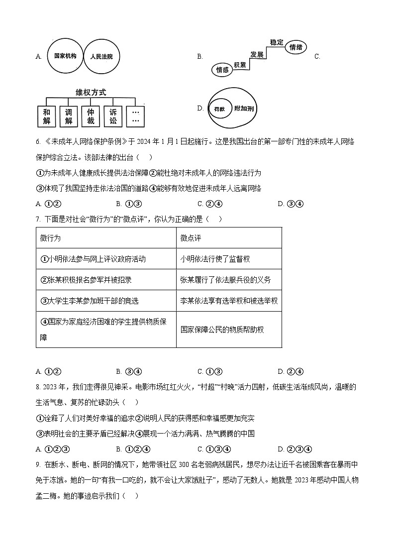 2024年安徽省合肥市蜀山区中考二模道德与法治试题（原卷版+解析版）02