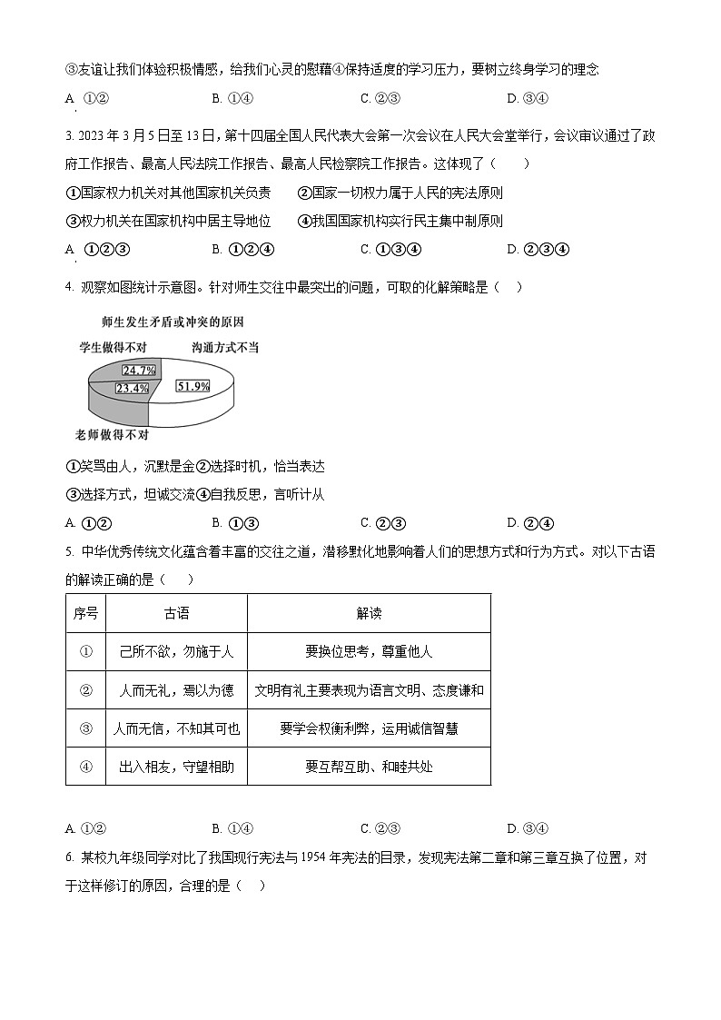 2024年广东省汕头市金平区中考一模道德与法治试题（原卷版+解析版）02