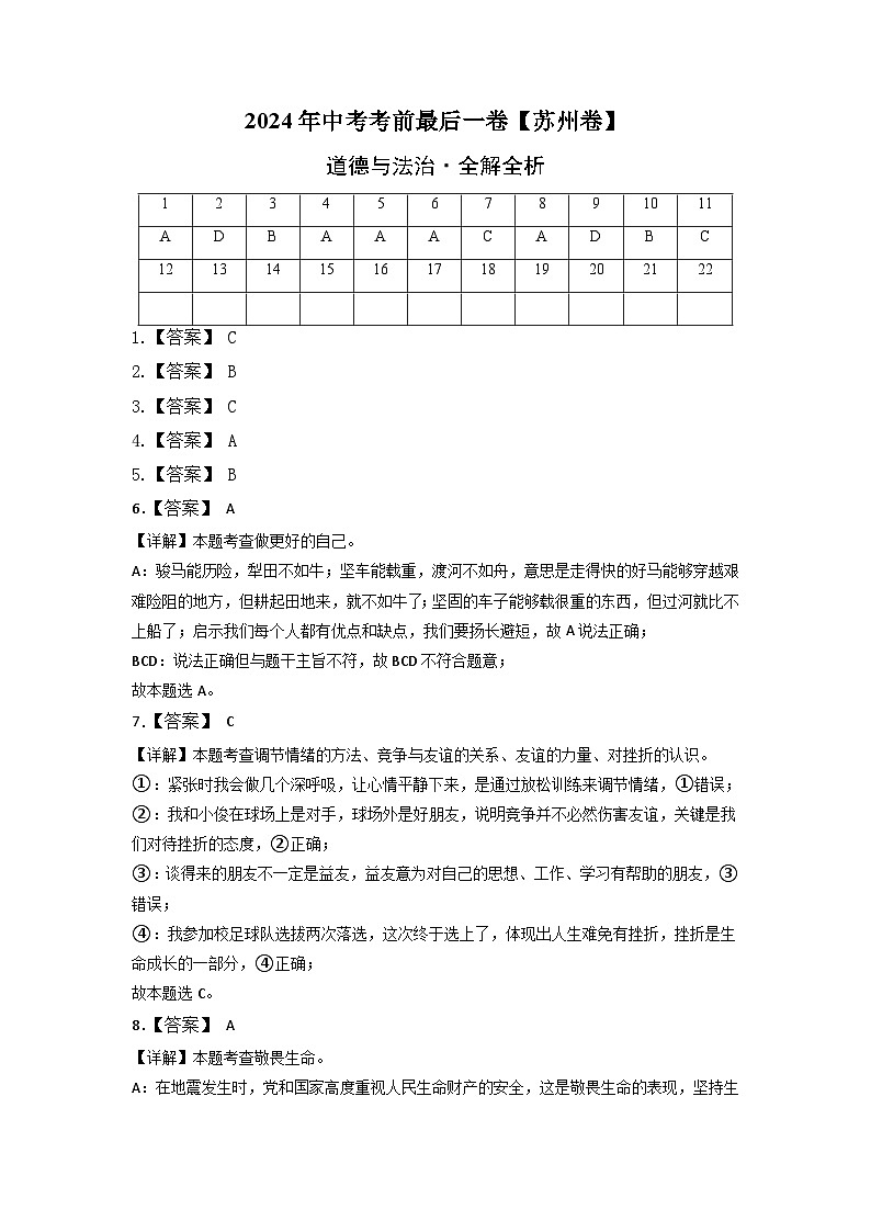 2024年中考考前最后一套押题卷：道德与法治（苏州卷）（全解全析）第1页